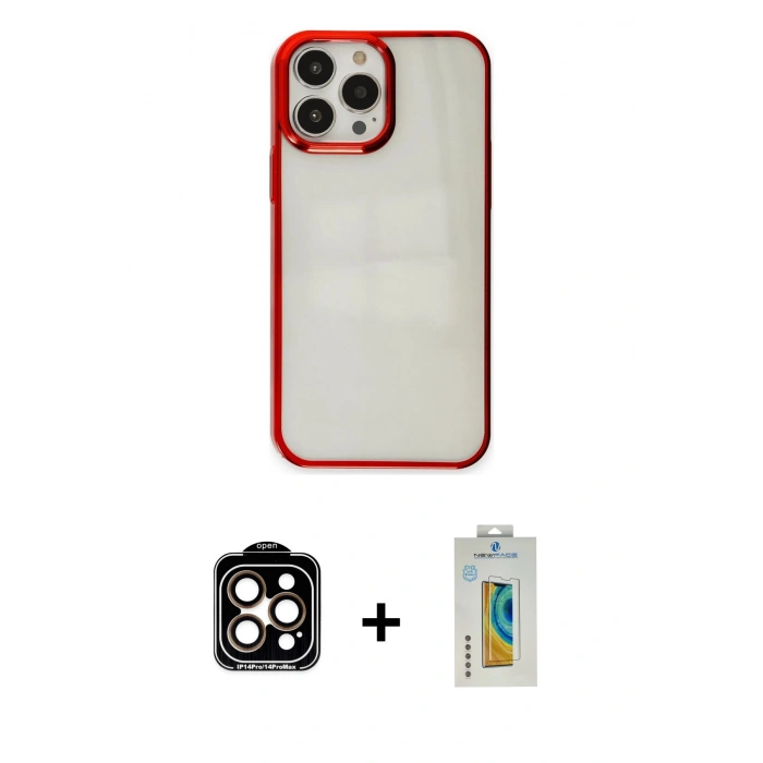 MARSİLYAN™- iPhone 14 Pro Max Kılıf Doruk Doku Prime - Siyah Polymer Nano Ekran Koruyucu + PVD Metal Kamera Lens - TU