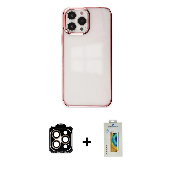 MARSİLYAN™- iPhone 14 Pro Max Kılıf Doruk Doku Prime - Siyah Polymer Nano Ekran Koruyucu + PVD Metal Kamera Lens - TU