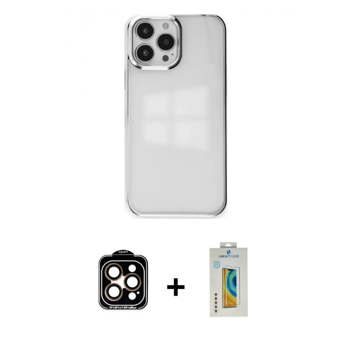 MARSİLYAN™- iPhone 14 Pro Max Kılıf Doruk Doku Prime - Siyah Polymer Nano Ekran Koruyucu + PVD Metal Kamera Lens - TU