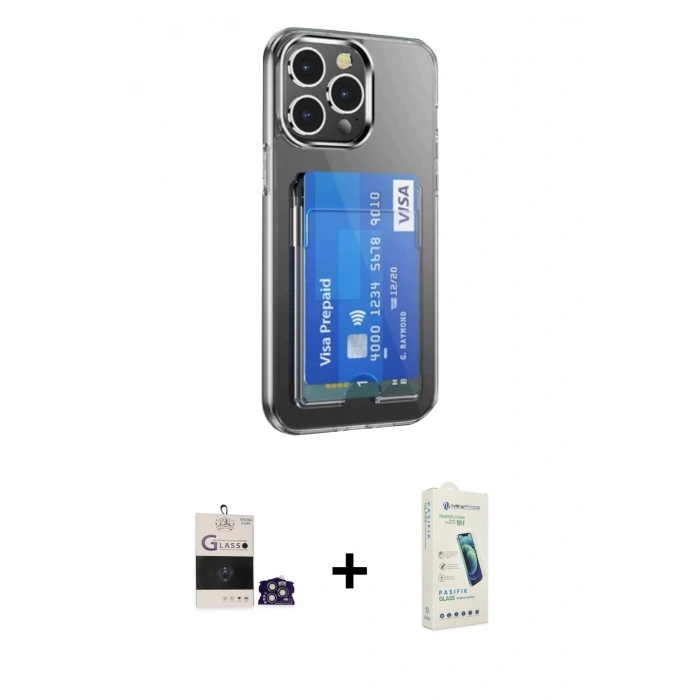 MARSİLYAN™- iPhone 14 Pro Max Kılıf Doruk Klasik Koleksiyonu - Şeffaf Pasifik Cam Ekran Koruyucu + Bilvis Titan Kamera Lens - GS