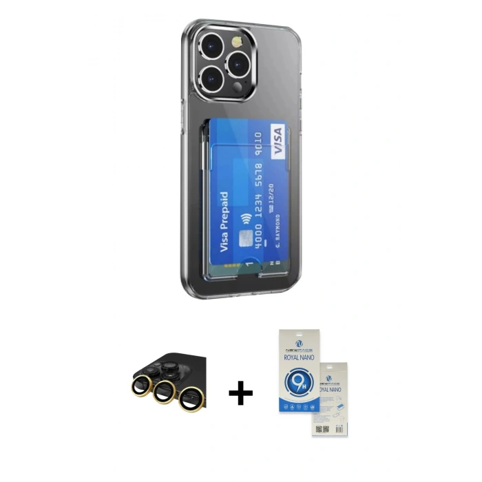 MARSİLYAN™- iPhone 14 Pro Max Kılıf Doruk Klasik Koleksiyonu - Şeffaf Royal Nano Ekran Koruyucu + Raze Metal Kamera Lens - GD