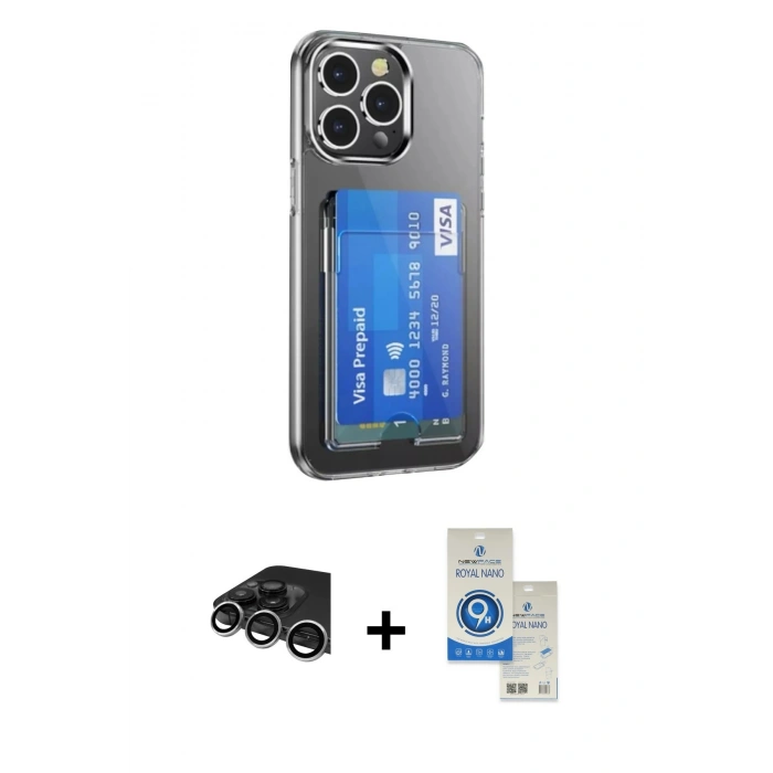 MARSİLYAN™- iPhone 14 Pro Max Kılıf Doruk Klasik Koleksiyonu - Şeffaf Royal Nano Ekran Koruyucu + Raze Metal Kamera Lens - GS