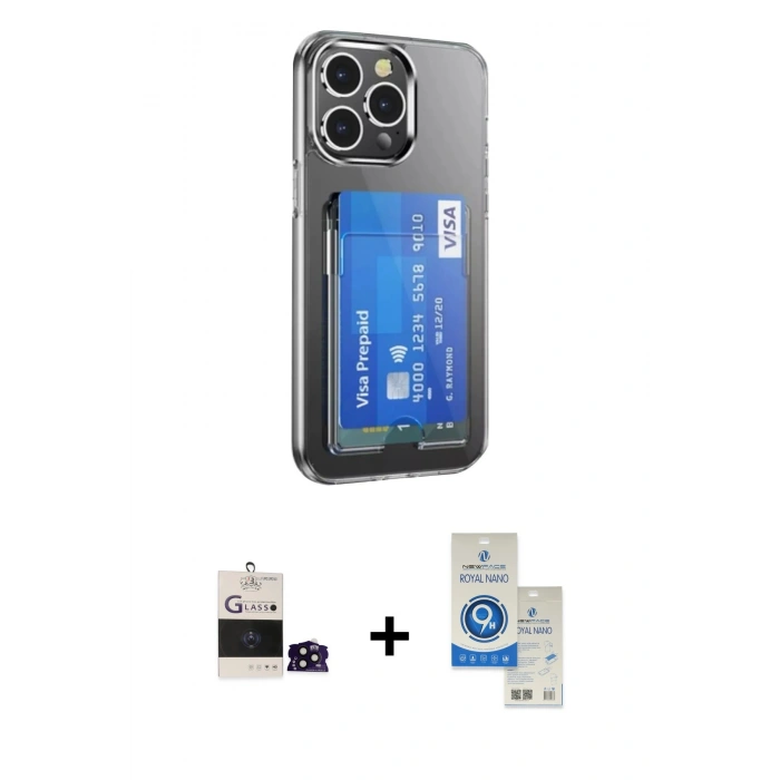 MARSİLYAN™- iPhone 14 Pro Max Kılıf Doruk Klasik Koleksiyonu - Şeffaf Royal Nano Ekran Koruyucu + Bilvis Titan Kamera Lens - SH