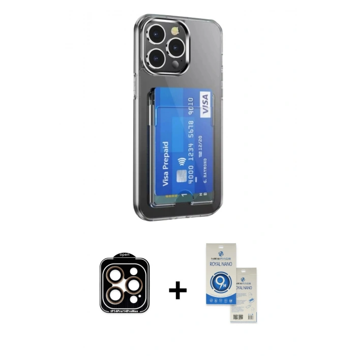 MARSİLYAN™- iPhone 14 Pro Max Kılıf Doruk Klasik Koleksiyonu - Şeffaf Royal Nano Ekran Koruyucu + PVD Metal Kamera Lens - TU