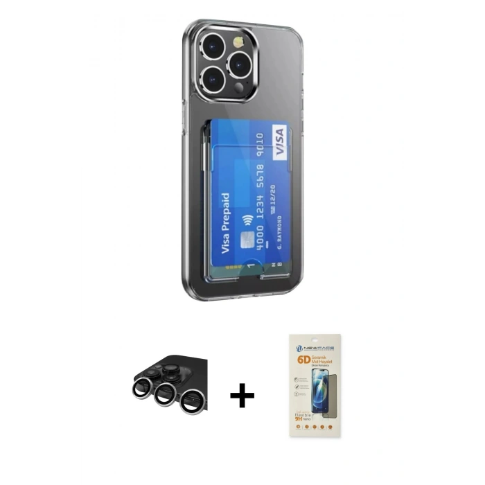 MARSİLYAN™- iPhone 14 Pro Max Kılıf Doruk Klasik Koleksiyonu - Siyah 6D Mat Seramik Hayalet Nano Ekran Koruyucu + Raze Metal Kamera Lens - GS