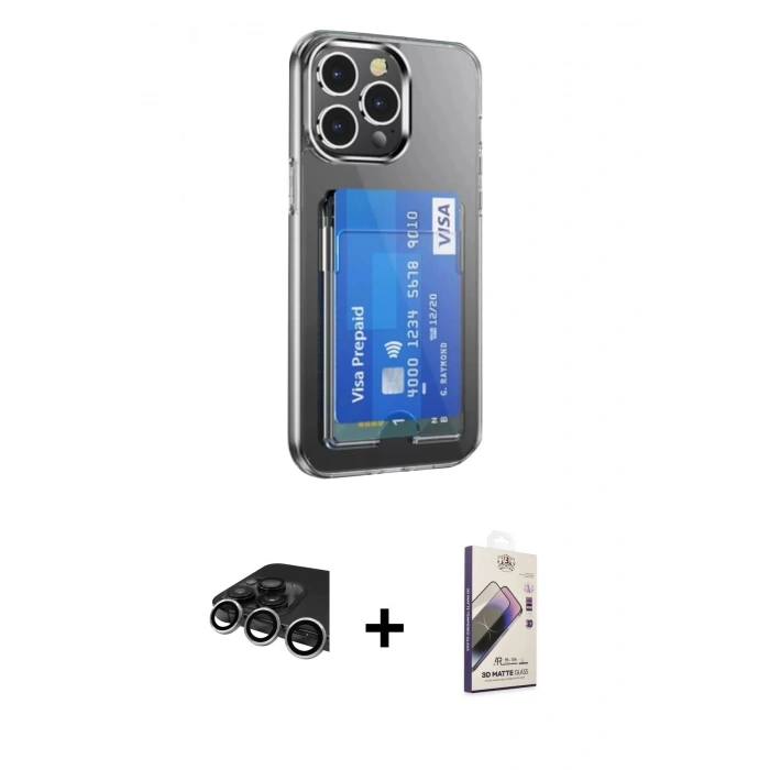 MARSİLYAN™- iPhone 14 Pro Max Kılıf Doruk Klasik Koleksiyonu - Siyah Bilvis 3D Mat Cam Ekran Koruyucu + Raze Metal Kamera Lens - GS