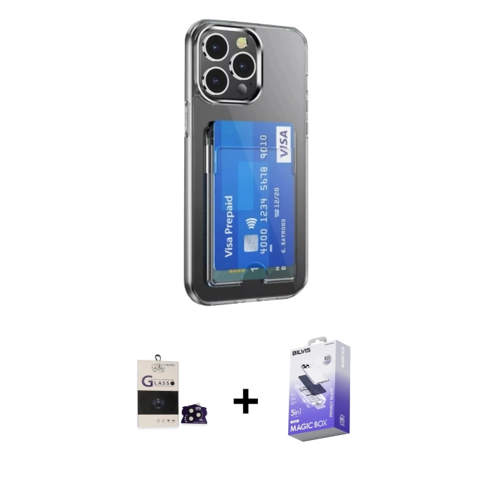 MARSİLYAN™- iPhone 14 Pro Max Kılıf Doruk Klasik Koleksiyonu - Siyah Bilvis 5in1 5D Magic Hayalet Cam Ekran Koruyucu + Bilvis Titan Kamera Lens - SH