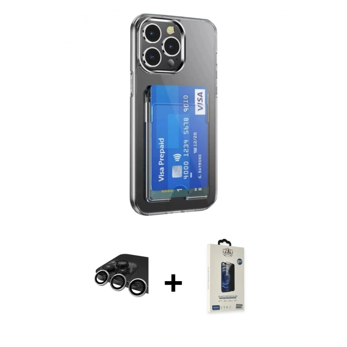 MARSİLYAN™- iPhone 14 Pro Max Kılıf Doruk Klasik Koleksiyonu - Siyah Bilvis Hayalet Cam Ekran Koruyucu + Raze Metal Kamera Lens - GS