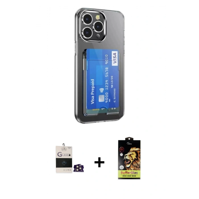 MARSİLYAN™- iPhone 14 Pro Max Kılıf Doruk Klasik Koleksiyonu - Siyah Buffer Cam Ekran Koruyucu + Bilvis Titan Kamera Lens - GD