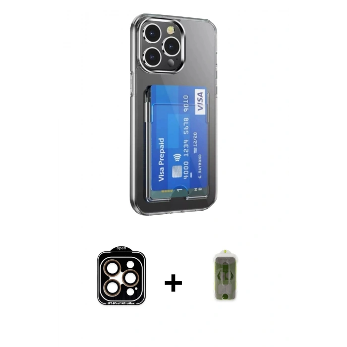 MARSİLYAN™- iPhone 14 Pro Max Kılıf Doruk Klasik Koleksiyonu - Siyah Joko Magic 5D Hayalet Cam + Turuncu PVD Metal Kamera Lens
