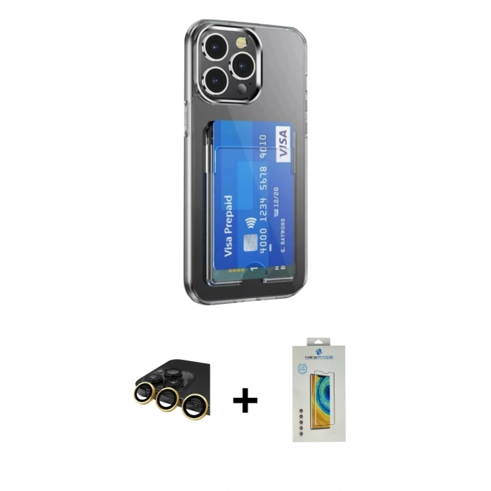 MARSİLYAN™- iPhone 14 Pro Max Kılıf Doruk Klasik Koleksiyonu - Siyah Polymer Nano Ekran Koruyucu + Raze Metal Kamera Lens - GD