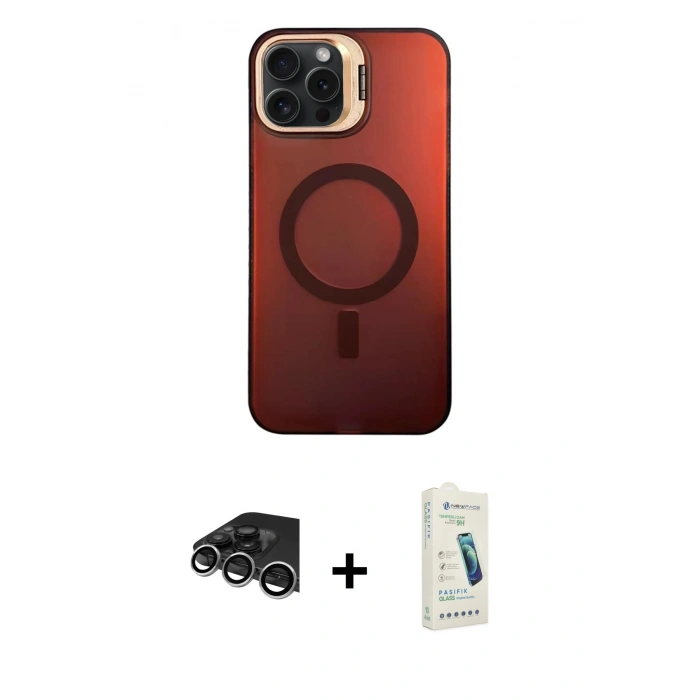 MARSİLYAN™- iPhone 14 Pro Max Kılıf Doruk Klasik Prime - Şeffaf Pasifik Cam Ekran Koruyucu + Raze Metal Kamera Lens - GS