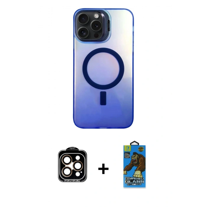 MARSİLYAN™- iPhone 14 Pro Max Kılıf Doruk Klasik Prime - Siyah 18D Cam Ekran Koruyucu + PVD Metal Kamera Lens - TU