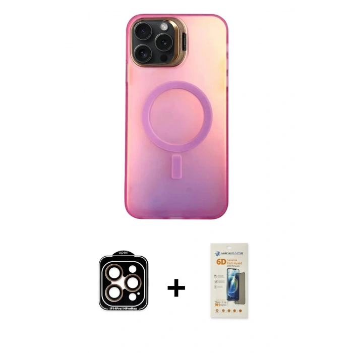 MARSİLYAN™- iPhone 14 Pro Max Kılıf Doruk Klasik Prime - Siyah 6D Mat Seramik Hayalet Nano Ekran Koruyucu + PVD Metal Kamera Lens - TU