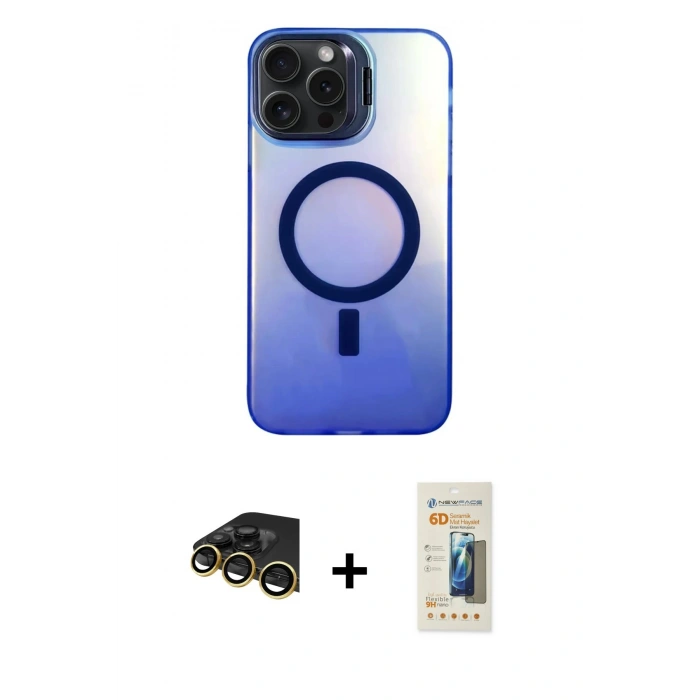 MARSİLYAN™- iPhone 14 Pro Max Kılıf Doruk Klasik Prime - Siyah 6D Mat Seramik Hayalet Nano Ekran Koruyucu + Raze Metal Kamera Lens - GD