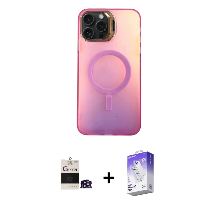 MARSİLYAN™- iPhone 14 Pro Max Kılıf Doruk Klasik Prime - Siyah Bilvis 5in1 3D Magic Cam Ekran Koruyucu + Derin Mor Bilvis Titan Kamera Lens