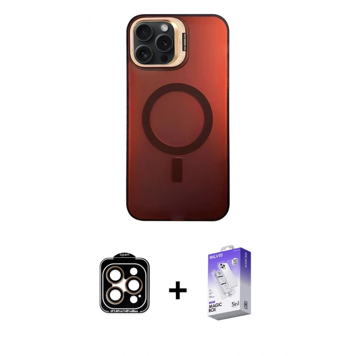 MARSİLYAN™- iPhone 14 Pro Max Kılıf Doruk Klasik Prime - Siyah Bilvis 5in1 3D Magic Cam Ekran Koruyucu + PVD Metal Kamera Lens - TU