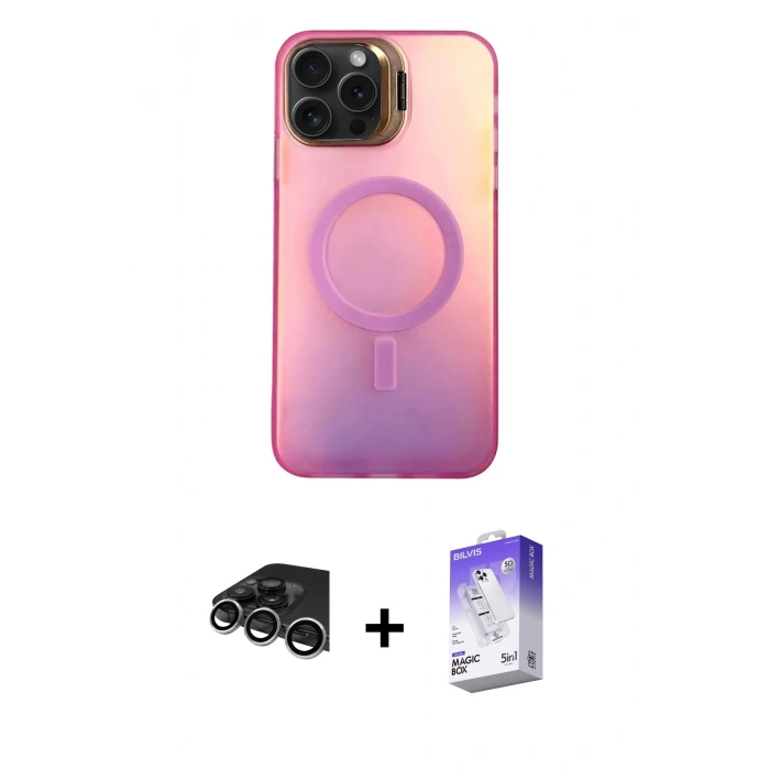 MARSİLYAN™- iPhone 14 Pro Max Kılıf Doruk Klasik Prime - Siyah Bilvis 5in1 3D Magic Cam Ekran Koruyucu + Raze Metal Kamera Lens - GS
