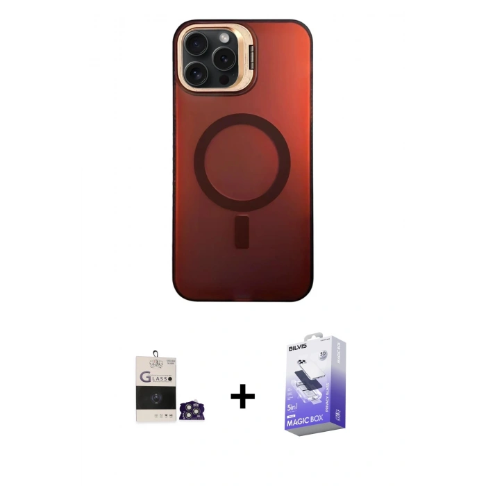 MARSİLYAN™- iPhone 14 Pro Max Kılıf Doruk Klasik Prime - Siyah Bilvis 5in1 5D Magic Hayalet Cam Ekran Koruyucu + Bilvis Titan Kamera Lens - GS