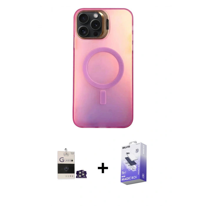 MARSİLYAN™- iPhone 14 Pro Max Kılıf Doruk Klasik Prime - Siyah Bilvis 5in1 5D Magic Hayalet Cam Ekran Koruyucu + Bilvis Titan Kamera Lens - GS