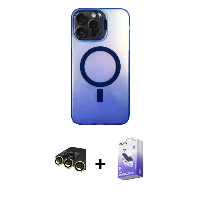 MARSİLYAN™- iPhone 14 Pro Max Kılıf Doruk Klasik Prime - Siyah Bilvis 5in1 5D Magic Hayalet Cam Ekran Koruyucu + Raze Metal Kamera Lens - GD