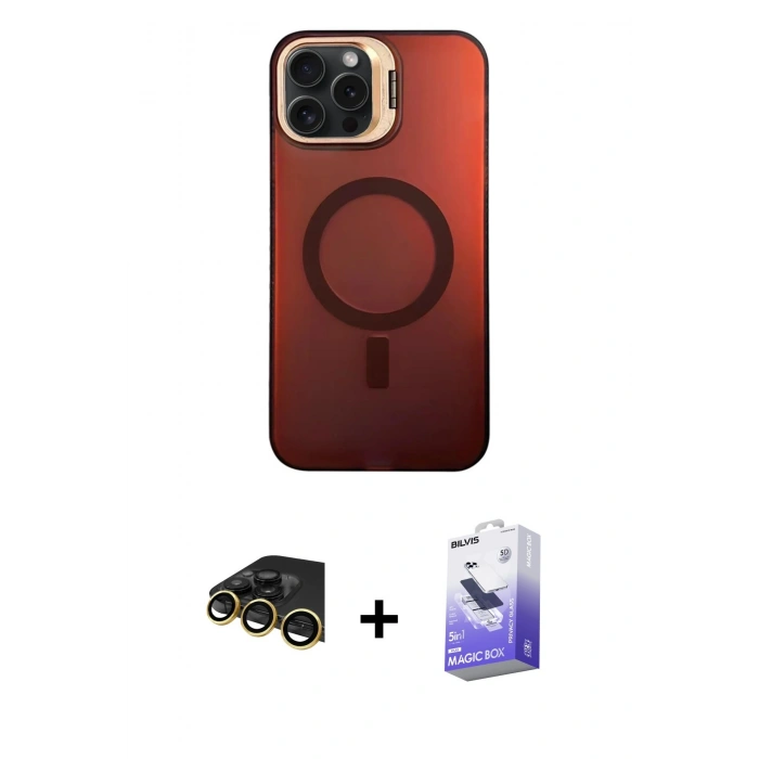 MARSİLYAN™- iPhone 14 Pro Max Kılıf Doruk Klasik Prime - Siyah Bilvis 5in1 5D Magic Hayalet Cam Ekran Koruyucu + Raze Metal Kamera Lens - GD