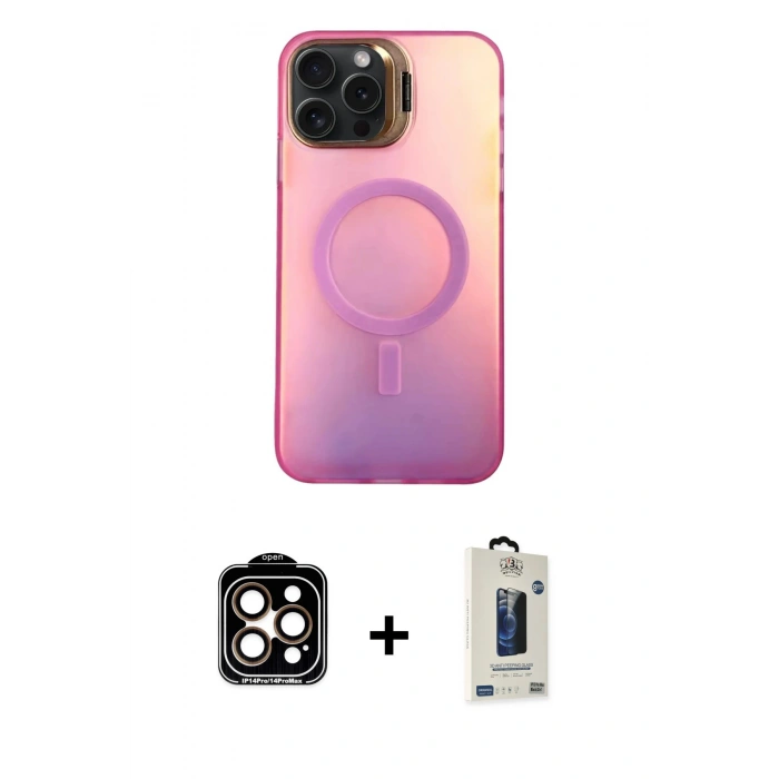 MARSİLYAN™- iPhone 14 Pro Max Kılıf Doruk Klasik Prime - Siyah Bilvis Hayalet Cam Ekran Koruyucu + PVD Metal Kamera Lens - TU