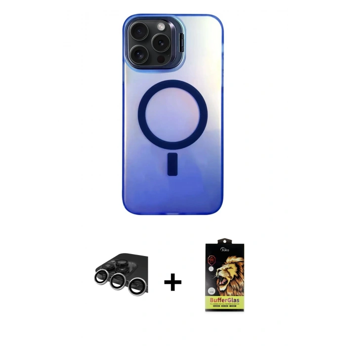 MARSİLYAN™- iPhone 14 Pro Max Kılıf Doruk Klasik Prime - Siyah Buffer Cam Ekran Koruyucu + Raze Metal Kamera Lens - GS