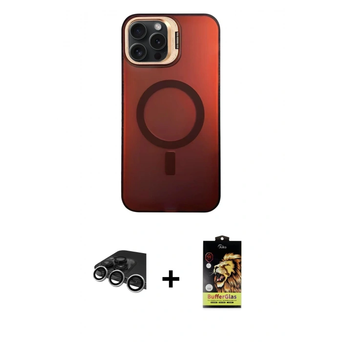 MARSİLYAN™- iPhone 14 Pro Max Kılıf Doruk Klasik Prime - Siyah Buffer Cam Ekran Koruyucu + Raze Metal Kamera Lens - GS