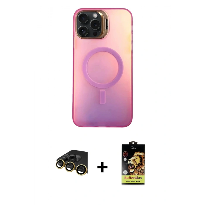 MARSİLYAN™- iPhone 14 Pro Max Kılıf Doruk Klasik Prime - Siyah Buffer Cam Ekran Koruyucu + Raze Metal Kamera Lens - GD