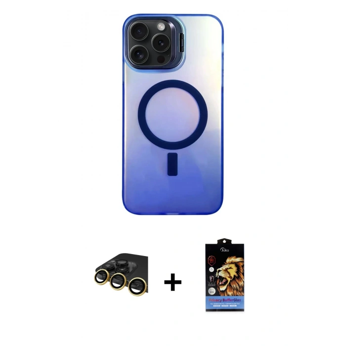 MARSİLYAN™- iPhone 14 Pro Max Kılıf Doruk Klasik Prime - Siyah Buffer Hayalet Cam Ekran Koruyucu + Gold Raze Metal Kamera Lens