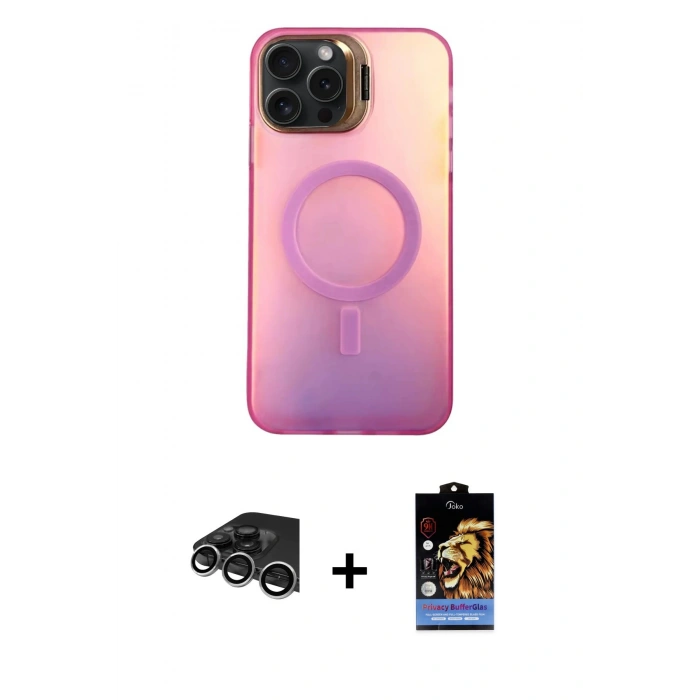 MARSİLYAN™- iPhone 14 Pro Max Kılıf Doruk Klasik Prime - Siyah Buffer Hayalet Cam Ekran Koruyucu + Raze Metal Kamera Lens - GS