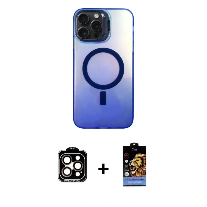 MARSİLYAN™- iPhone 14 Pro Max Kılıf Doruk Klasik Prime - Siyah Buffer Hayalet Cam Ekran Koruyucu + PVD Metal Kamera Lens - TU