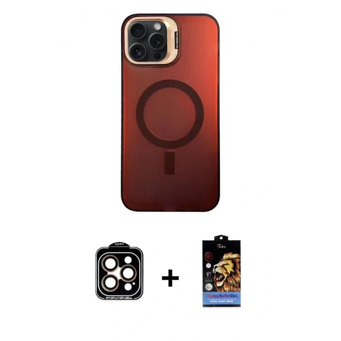 MARSİLYAN™- iPhone 14 Pro Max Kılıf Doruk Klasik Prime - Siyah Buffer Hayalet Cam Ekran Koruyucu + PVD Metal Kamera Lens - TU