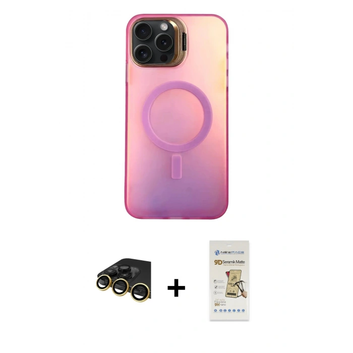 MARSİLYAN™- iPhone 14 Pro Max Kılıf Doruk Klasik Prime - Siyah Mat Seramik Nano Ekran Koruyucu + Raze Metal Kamera Lens - GD
