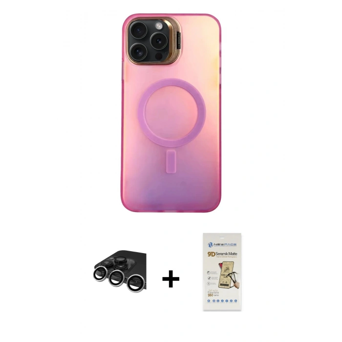 MARSİLYAN™- iPhone 14 Pro Max Kılıf Doruk Klasik Prime - Siyah Mat Seramik Nano Ekran Koruyucu + Raze Metal Kamera Lens - GS