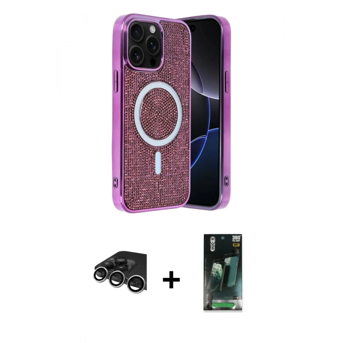 MARSİLYAN™- iPhone 14 Pro Max Kılıf Eksen Çizgi - Şeffaf 360 Full Body Arka Koruyucu + Raze Metal Kamera Lens - GS