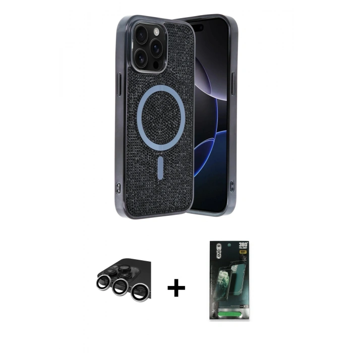 MARSİLYAN™- iPhone 14 Pro Max Kılıf Eksen Çizgi - Şeffaf 360 Full Body Arka Koruyucu + Raze Metal Kamera Lens - GS