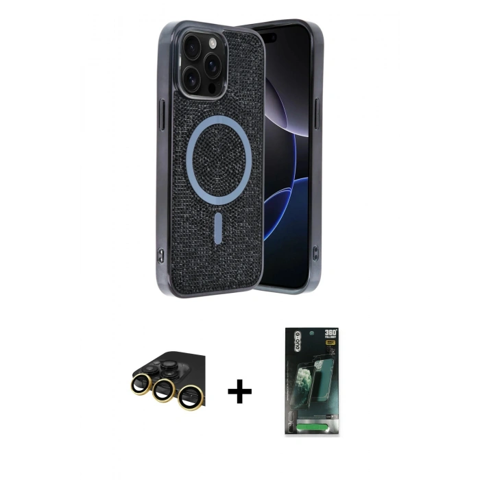MARSİLYAN™- iPhone 14 Pro Max Kılıf Eksen Çizgi - Şeffaf 360 Full Body Arka Koruyucu + Raze Metal Kamera Lens - GD