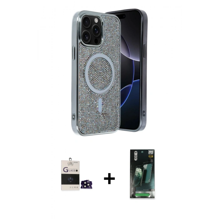 MARSİLYAN™- iPhone 14 Pro Max Kılıf Eksen Çizgi - Şeffaf 360 Full Body Arka Koruyucu + Bilvis Titan Kamera Lens - SH