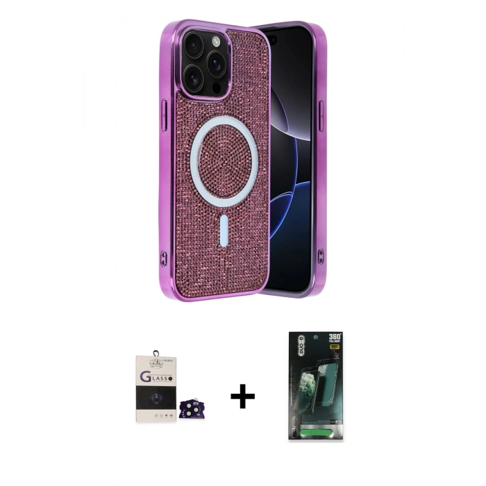 MARSİLYAN™- iPhone 14 Pro Max Kılıf Eksen Çizgi - Şeffaf 360 Full Body Arka Koruyucu + Bilvis Titan Kamera Lens - SH