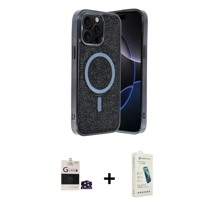 MARSİLYAN™- iPhone 14 Pro Max Kılıf Eksen Çizgi - Şeffaf Pasifik Cam Ekran Koruyucu + Bilvis Titan Kamera Lens - DNMR