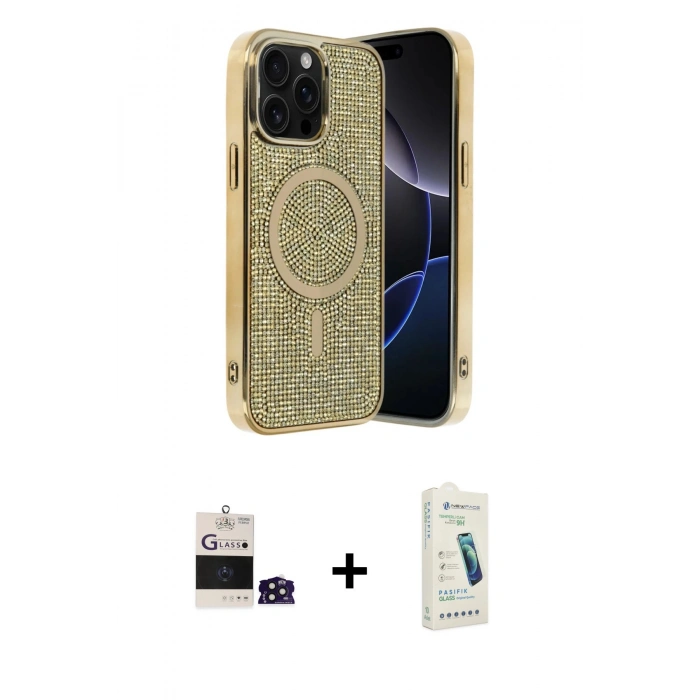 MARSİLYAN™- iPhone 14 Pro Max Kılıf Eksen Çizgi - Şeffaf Pasifik Cam Ekran Koruyucu + Bilvis Titan Kamera Lens - DNMR
