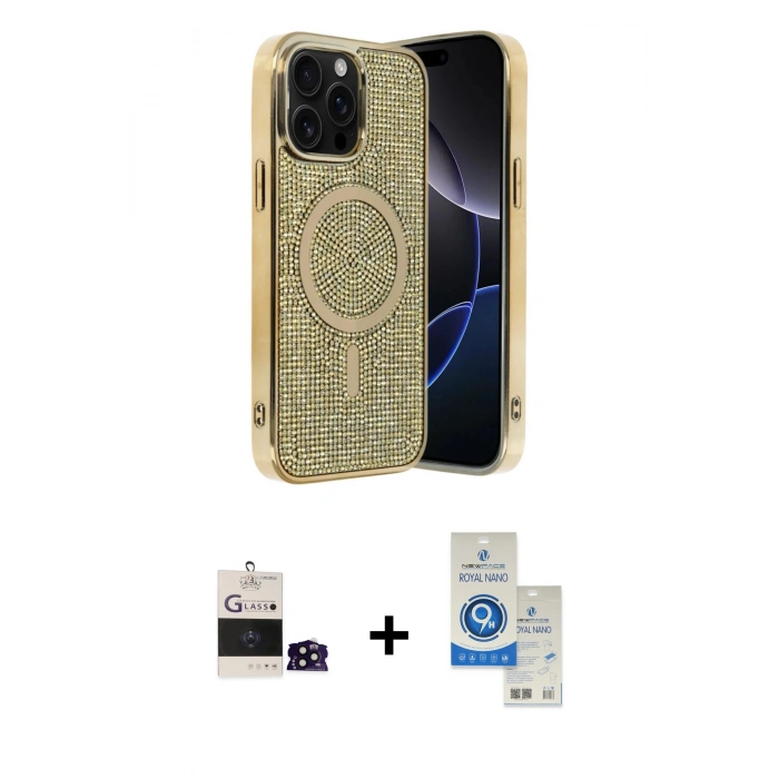 MARSİLYAN™- iPhone 14 Pro Max Kılıf Eksen Çizgi - Şeffaf Royal Nano Ekran Koruyucu + Bilvis Titan Kamera Lens - SH