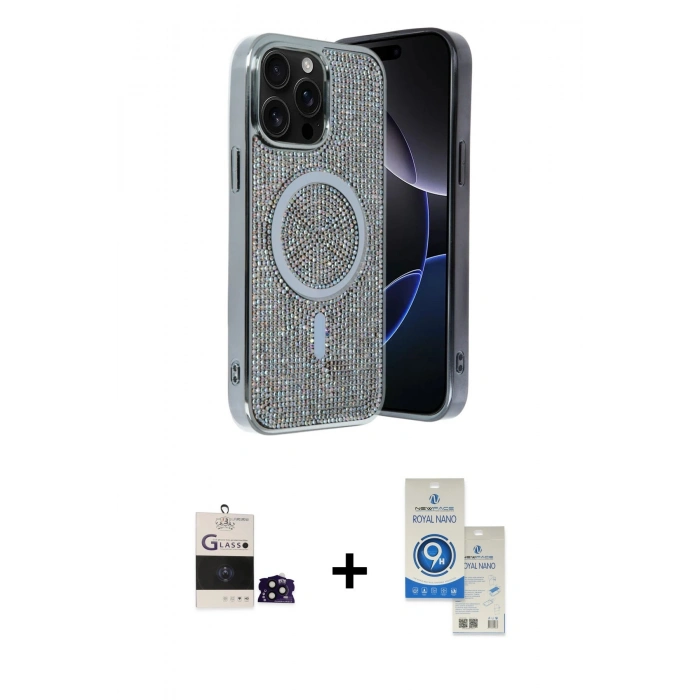 MARSİLYAN™- iPhone 14 Pro Max Kılıf Eksen Çizgi - Şeffaf Royal Nano Ekran Koruyucu + Bilvis Titan Kamera Lens - SH