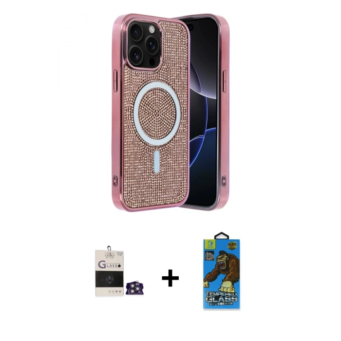 MARSİLYAN™- iPhone 14 Pro Max Kılıf Eksen Çizgi - Siyah 18D Cam Ekran Koruyucu + Bilvis Titan Kamera Lens - GS