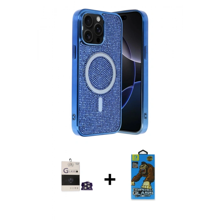 MARSİLYAN™- iPhone 14 Pro Max Kılıf Eksen Çizgi - Siyah 18D Cam Ekran Koruyucu + Bilvis Titan Kamera Lens - GS