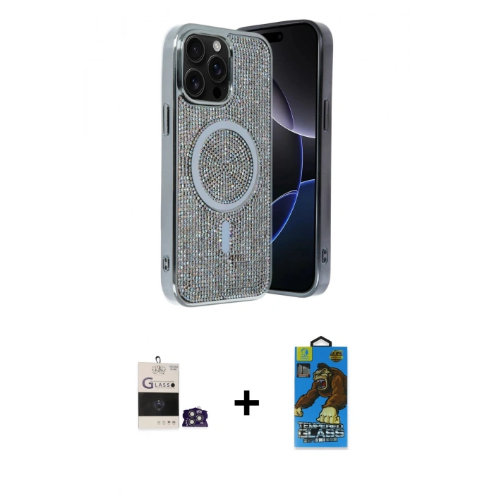 MARSİLYAN™- iPhone 14 Pro Max Kılıf Eksen Çizgi - Siyah 18D Cam Ekran Koruyucu + Bilvis Titan Kamera Lens - GS