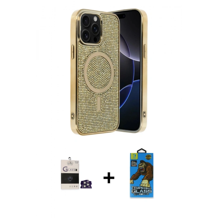 MARSİLYAN™- iPhone 14 Pro Max Kılıf Eksen Çizgi - Siyah 18D Cam Ekran Koruyucu + Bilvis Titan Kamera Lens - GS