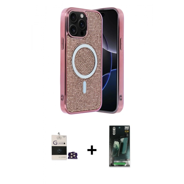 MARSİLYAN™- iPhone 14 Pro Max Kılıf Eksen Çizgi - Siyah 360 Mat Full Body Arka Koruyucu + Bilvis Titan Kamera Lens - GD